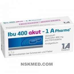 Ибу 400 акут (ибупрофен 400мг) таблетки, покрытые оболочкой (IBU 400 akut 1A Pharma Filmtabletten) 20 St