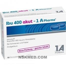 Ибу 400 акут (ибупрофен 400мг) таблетки, покрытые оболочкой (IBU 400 akut 1A Pharma Filmtabletten) 50 St