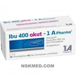 Ибу 400 акут (ибупрофен 400мг) таблетки, покрытые оболочкой (IBU 400 akut 1A Pharma Filmtabletten) 30 St