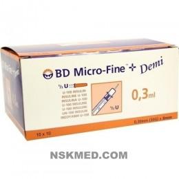 Инсулиновый шприц БД Микро-файн плюс (BD MICRO-FINE+) Insulinspr.0,3 ml U100 0,3x8 mm 100 St