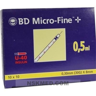 Инсулиновый шприц БД Микро-файн плюс (BD MICRO-FINE+) Insulinspr.0,5 ml U40 8 mm 100X0.5 ml