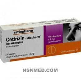 CETIRIZIN ratiopharm bei Allergien 10 mg Filmtabl. 20 St