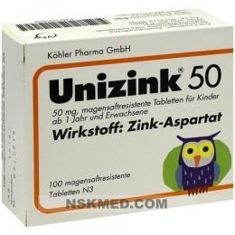 Уницинк 50 таблетки устойчивые к воздействию желудочного сока (UNIZINK 50 magensaftresistente Tabletten) 100 St